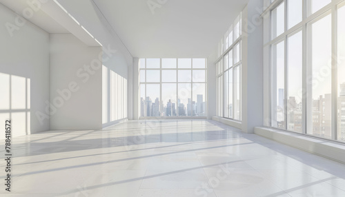 A large, empty room with white walls and white floors by AI generated image