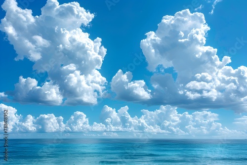 Beautiful cloudscape over the wide, mirror-clear sea on a clear day