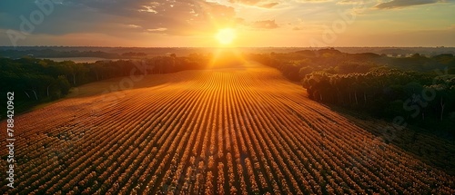 Sundown Over Mato Grosso Soy Fields. Concept Landscapes, Nature Photography, Agriculture, Sunsets, Brazilian Countryside photo