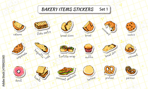 Bakery, customizable hand drawn sticker pack