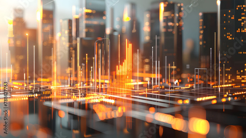 Dynamic 3D Financial District Cityscape with Glowing Lights and Business Growth Charts © PLATİNUM