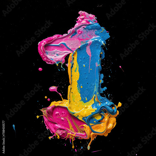 Number 1. Colorful paint splash on black background