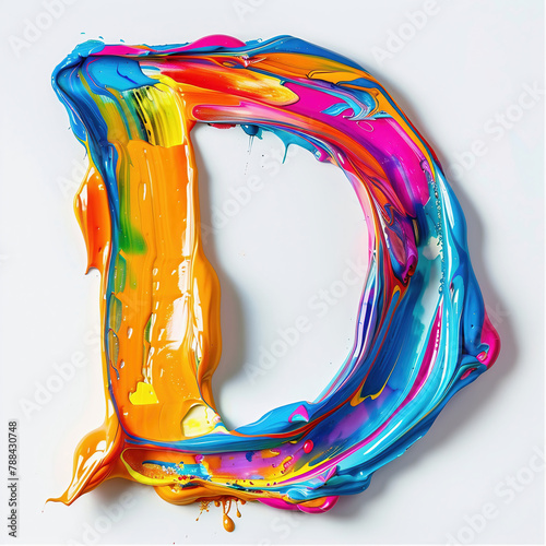 Letter D uppercase. Colorful paint splash on white background