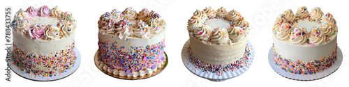 Collection of confetti cake with vanilla-sour cream frosting birthday isolated on white or transparent background 