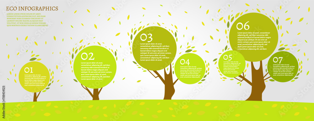 Fototapeta premium Beautiful bio infographics with leaves and tree. Ecology, biology concept.