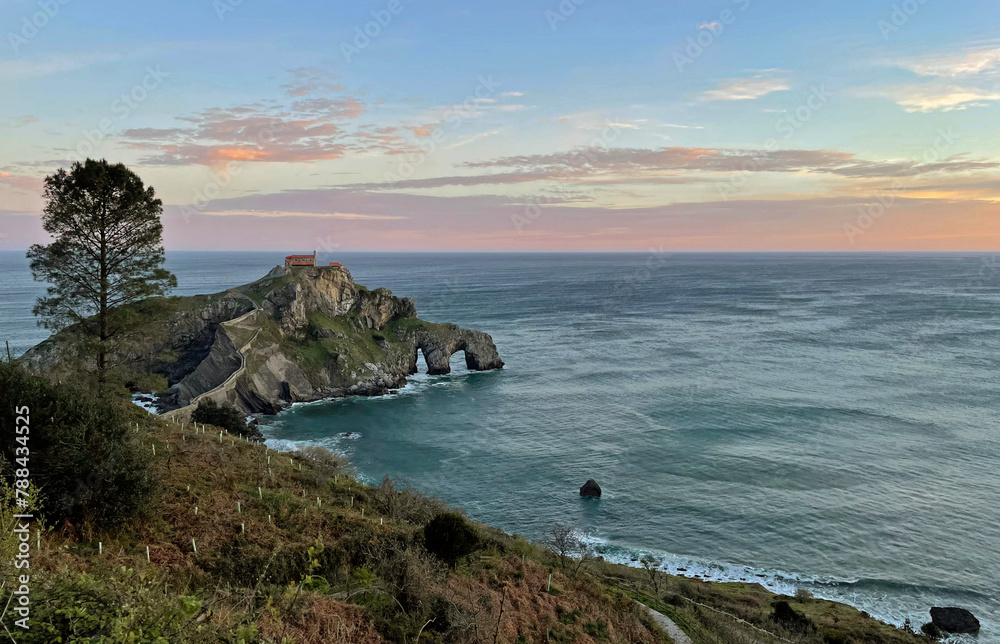 View over San Juan de Gaztelugatxe in Spain during sunrise View over San Juan de Gaztelugatxe in Spain during sunrise