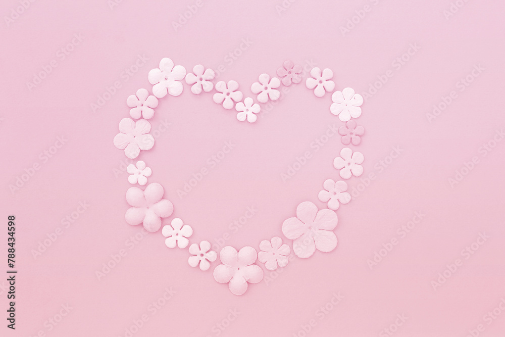 Pink card with paper flower in heart shape, valentine card background idea