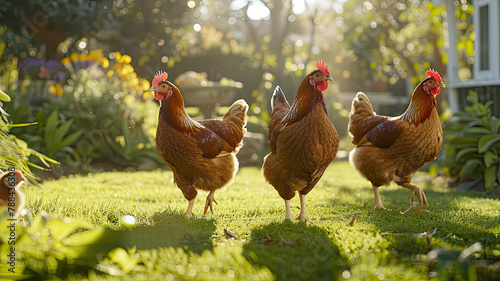Feathered Flock: Chickens on Green Grass