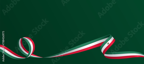 National mexican flag ribbon. Curly ribbon on green background. Vector illustration.