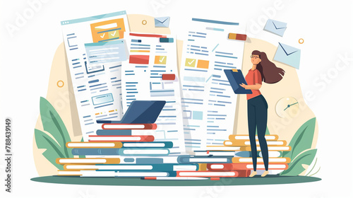 Vector illustration woman with Documents: Accountability and Financial Planning, tax
