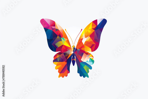 A logo design that showcases the mesmerizing grace of a butterfly, with its wings adorned in a kaleidoscope of vibrant hues against a solid white background.