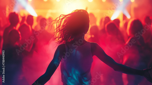 girl dancing at a party, young lady having fun at a youth music festival