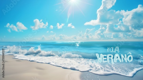 HOLA VERANO text on ocean view in sunny day