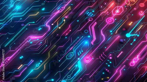 Seamless Futuristic Circuit Pattern in Vibrant