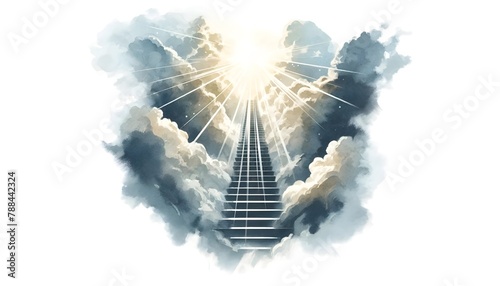 Watercolor illustration for ascension day with a symbolic staircase leading up to the heaven.