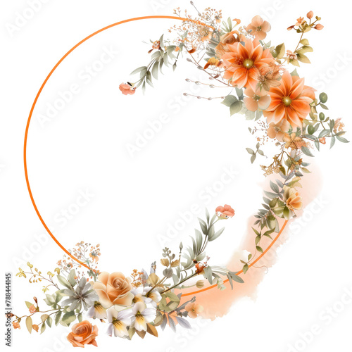 circle border flowers watercolor isolated on white or transparent background 