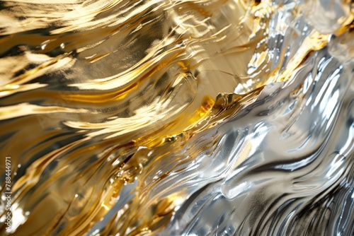  A photorealistic close-up of textured brushstrokes in varying shades of gold and silver, evoking a sense of luxury and movement