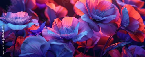 3D flowers in an illustrated style  with dramatic lighting and detailed petals