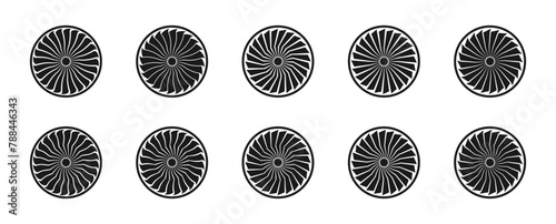propeller icon set. rapid propeller blade with circle border. flat design vector isolated on white background.