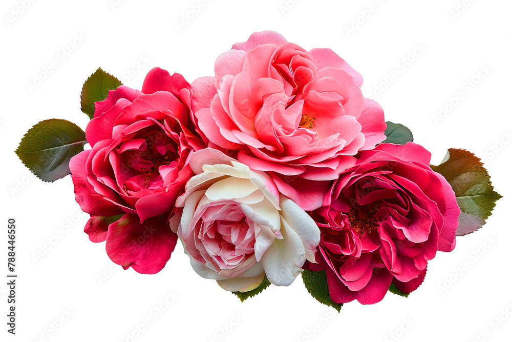 Beautiful bouquet of pink and white Hybrid tea roses on a white background