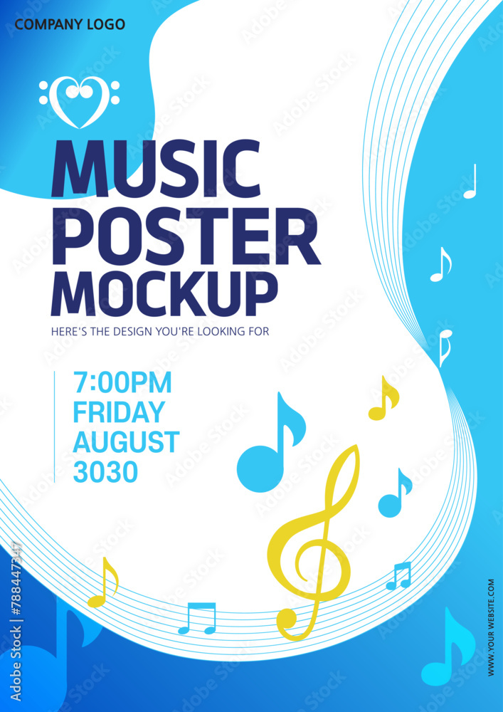 Naklejka premium 파란 물결 음악 포스터 배경