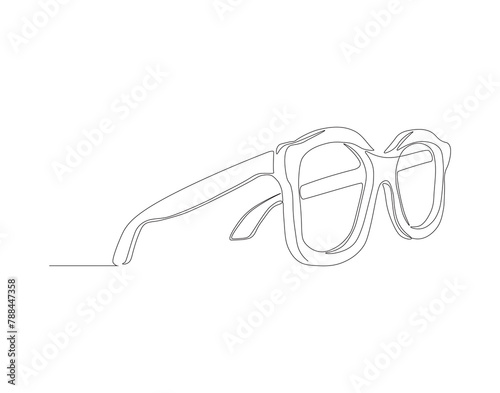 Continuous line drawing of glasses. One line of eyeglasses. Eyeglasses minimalist continuous line art. Editable outline