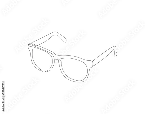 Continuous line drawing of glasses. One line of eyeglasses. Eyeglasses minimalist continuous line art. Editable outline
