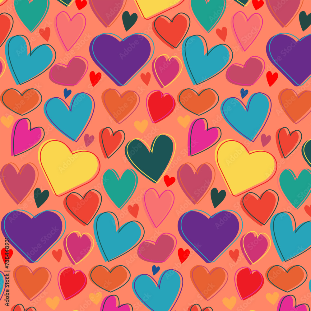 Hearts, colorful Hearts, seamless pattern