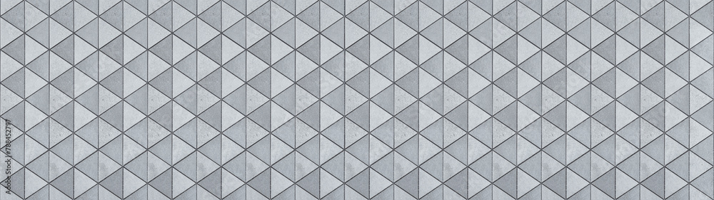 Abstract gray grey white triangular cement concrete stone mosaic tiles, tile mirror or wallpaper texture with geometric hexagon triangles background banner panorama, seamless pattern. Abstract gray grey white triangular cement concrete stone mosaic tiles, tile mirror or wallpaper texture with geometric hexagon triangles background banner panorama, seamless pattern.