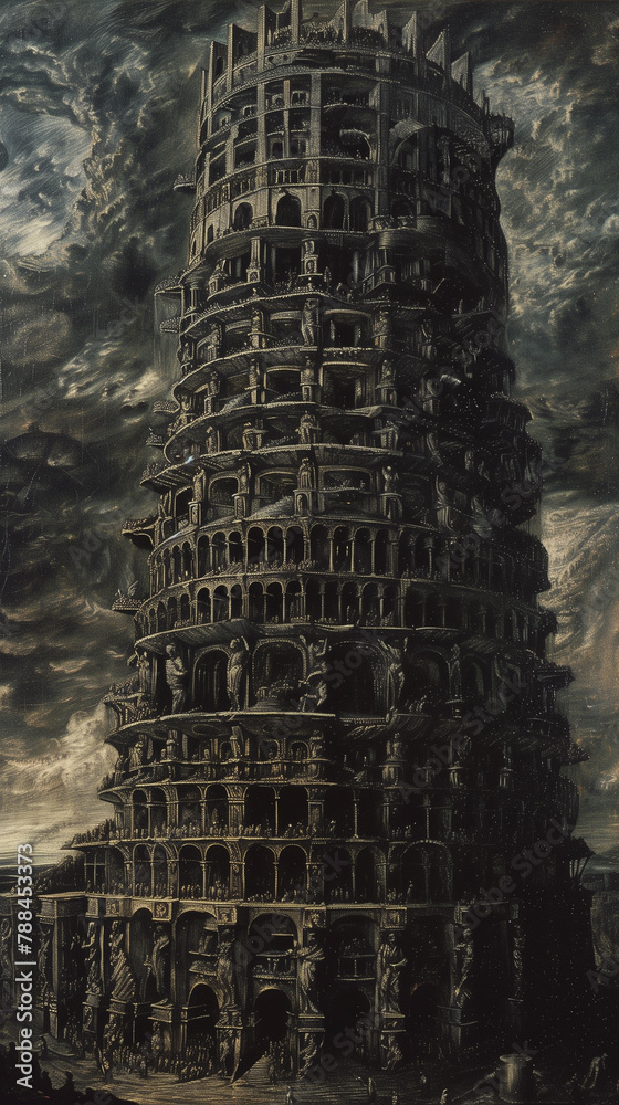 The Babylon Tower of Babel artistic depiction from the bible