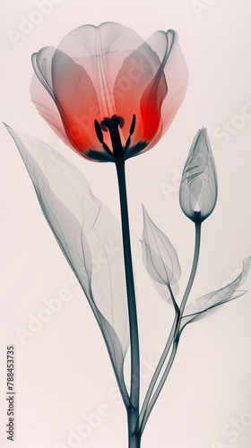 Wallpaper Mural A minimalist composition featuring a semi-transparent white background adorned with a vibrant red tulip and a delicate flower bud. The simplicity of the white backdrop accentuates the boldness  Torontodigital.ca