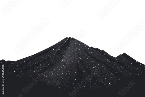 Minimalist of a mountain landscape at night, stars twinkling, white base