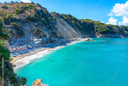 Fototapeta Naklejka Na Ścianę i Meble -  watching the Adriatic Sea in the crystal clear bathing area of Pulebardha beach in the town of Ksamil-Albania.