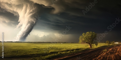 Tornado twisting across flat prairie, concept of Vortex