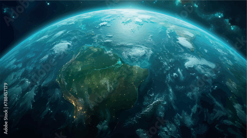 Planet Earth view from space. Planet Earth in space close-up, poster, banner, print. Our world. Atmosphere of the earth. Global warming, cataclysms, world wars. Galaxy.