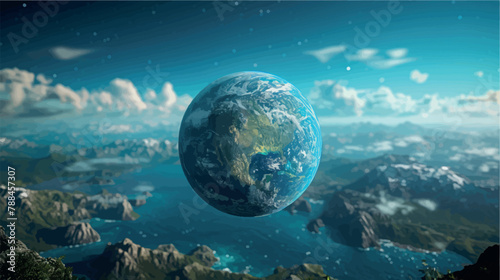 Planet Earth view from space. Planet Earth in space close-up, poster, banner, print. Our world. Atmosphere of the earth. Global warming, cataclysms, world wars. Galaxy.
