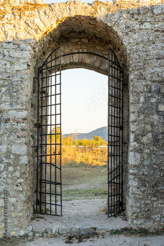 Door to access the interior of Venetian Triangular Castle,kalaja trembling venetian, Butrint-Albania photo