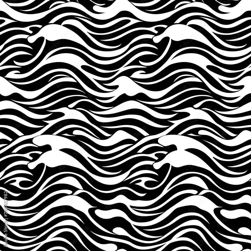 A black and white image of waves crashing on a shore. The waves are very large and the water is choppy. The image has a sense of movement and power. Generative AI