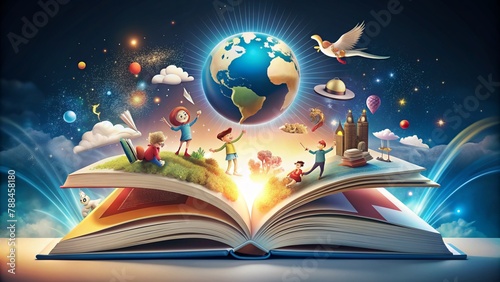 within the pages of an open book worlds unfurl an