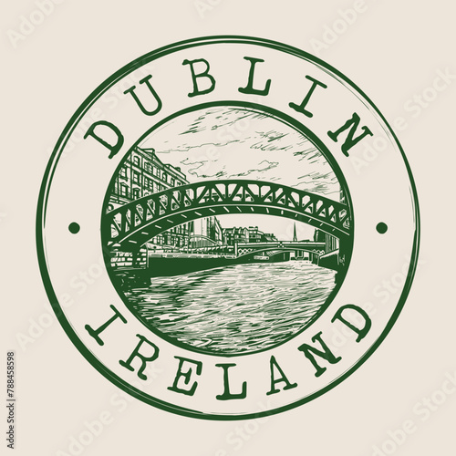 Dublin, Ireland Stamp City Postmark. Silhouette Postal Passport. Round Vector Icon. Vintage Postage Design.	