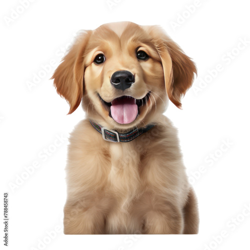 Adorable Golden Retriever Puppy Sitting Happily in Studio, Isolated on White Background