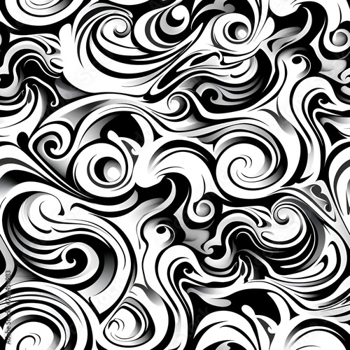 A black and white image of waves crashing on a shore. The waves are very large and the water is choppy. The image has a sense of movement and power. Generative AI