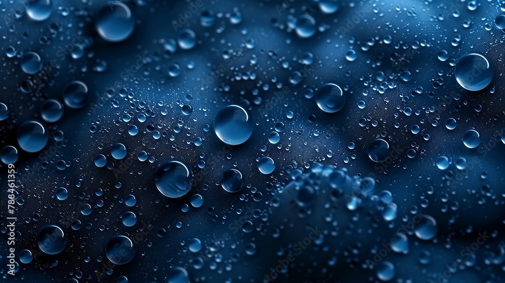 a close up of water droplets on a blue surface