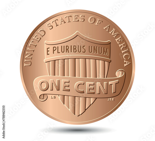 Vector American money, one cent coin, 2010-2024. Vector illustration.