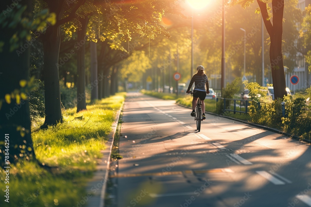Morning Cycling on Sunlit Path