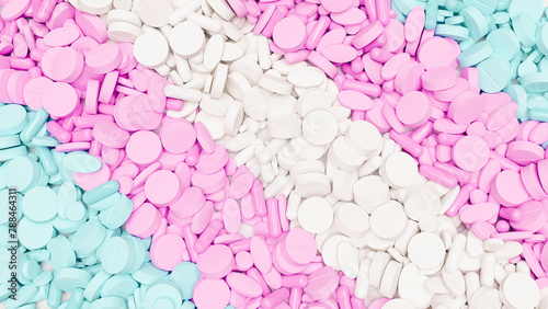 Baby pink blue white transgender medication testosterone estrogen health care dangerous drugs safeguarding 3d illustration render digital rendering	