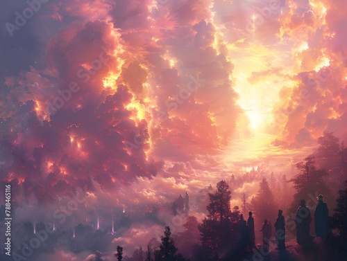 Majestic Fiery Celestial Storm Over Dramatic Landscape