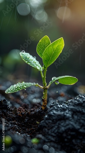 Closeup of Vibrant Green Seedling Sprouting from Nutrient-Rich Soil in Natural Environment