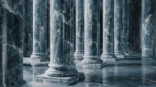 a series of marble columns delicately arranged to form an abstract representation of a forest, blending classical elements with contemporary design.