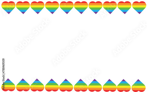 frame of colored hearts for pride month. vector illustration